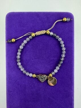 💛 Classic Heart Charm Light Gray Stones with Gold Accents | Boho Layering
